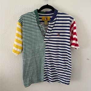 Vintage Duck Head Navy and White Striped Cotton Shirt with Yellow Patch